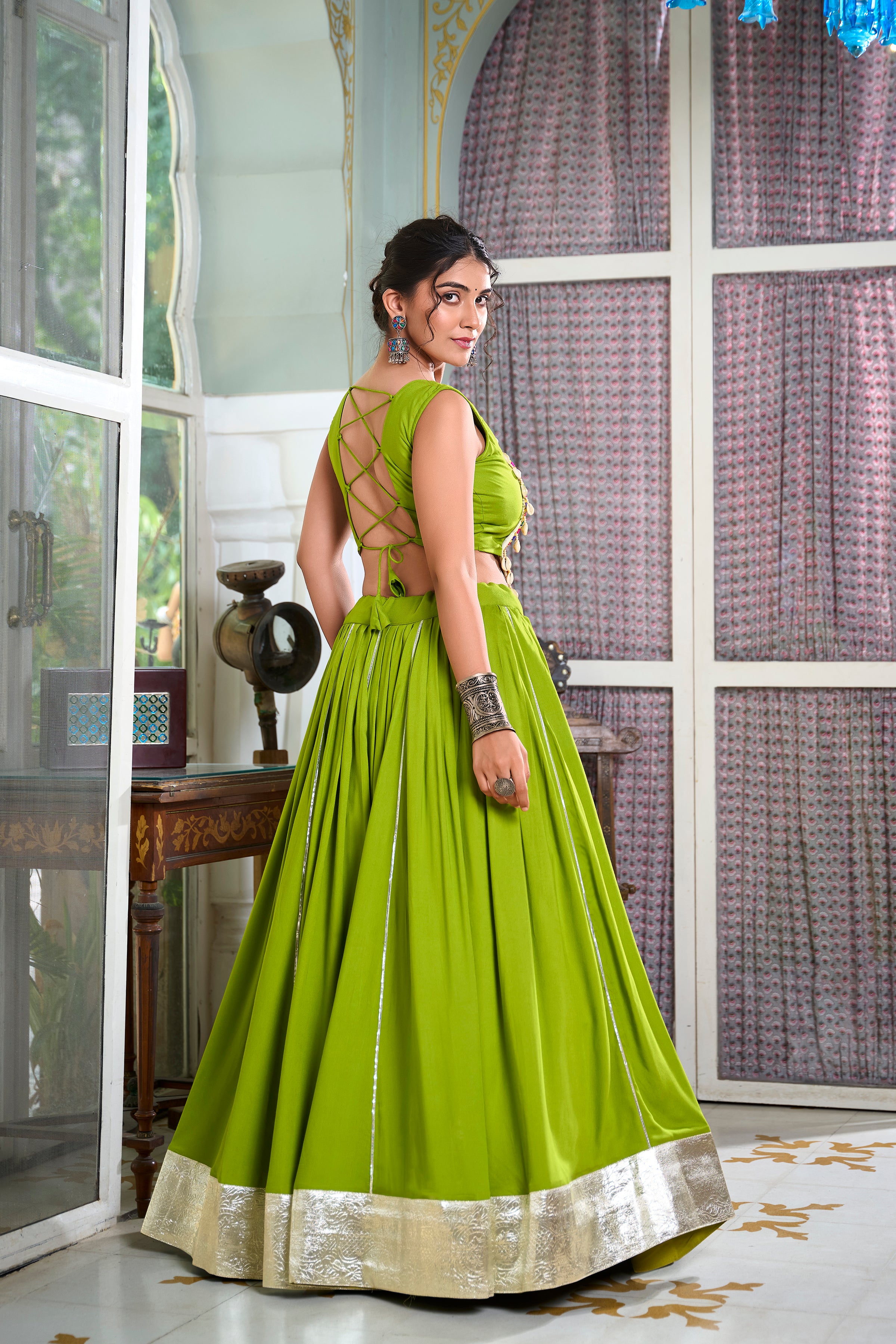 Festive Fashion atIts Best: Rayon Lehenga and Gamthi Work Blouse for Navratri β¨π